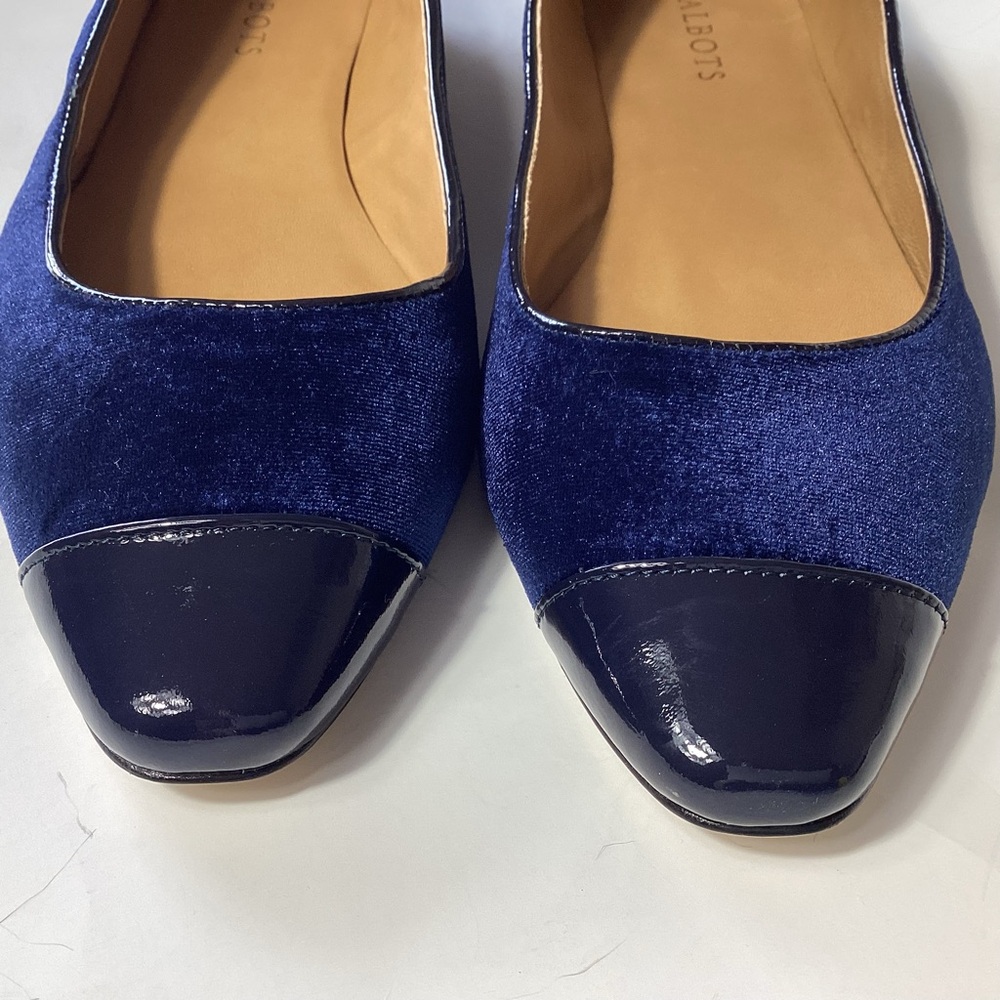 Talbots Navy Blue Velvet & Leather Cap Toe Flats Size 11M - Picture 6 of 12